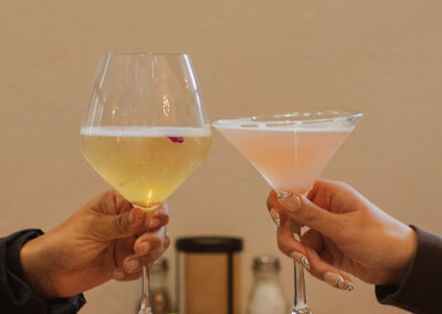 Two Friends Toasting Wine And A Martini